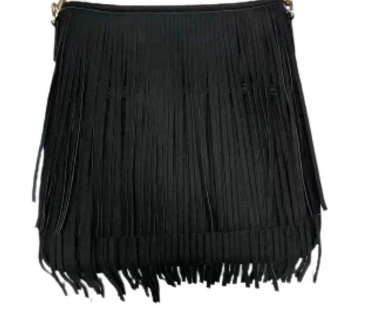 Western Style Fringe Bucket Bag - Strap Sold Separately - Black