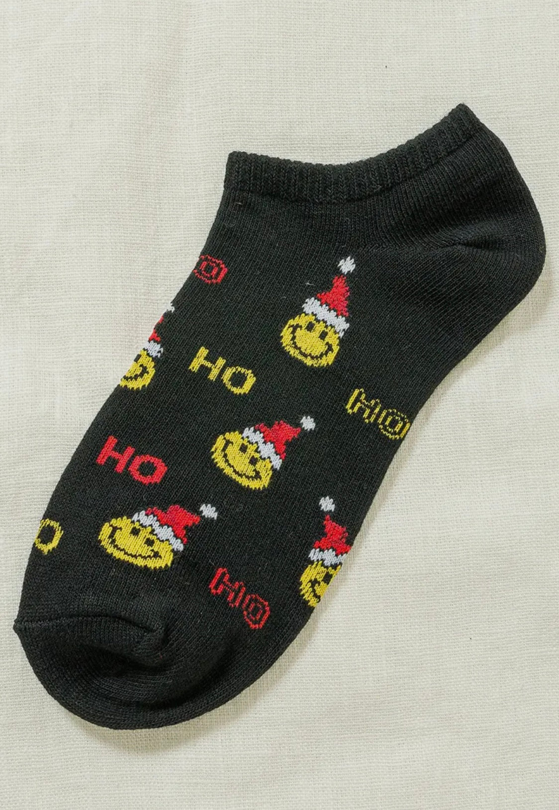 Smiley Santa Christmas Socks - Black