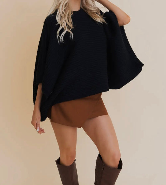 Minimalist Crew Neck Poncho Sweater