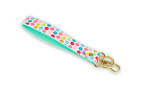 Keychain Wristlet Strap - Blush Rainbow Flowers