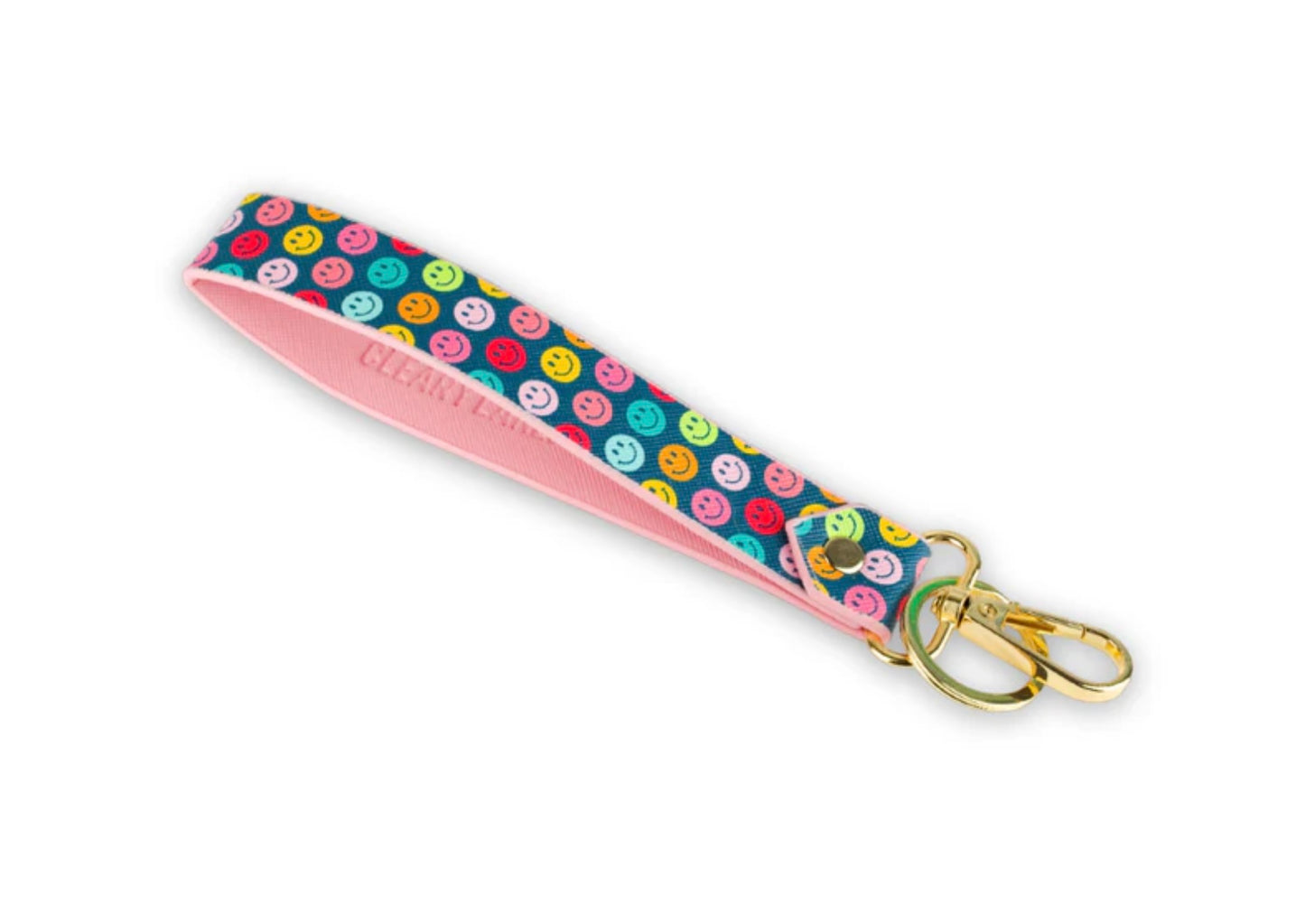 Keychain Wristlet Strap - Emerald Rainbow Smiley Face