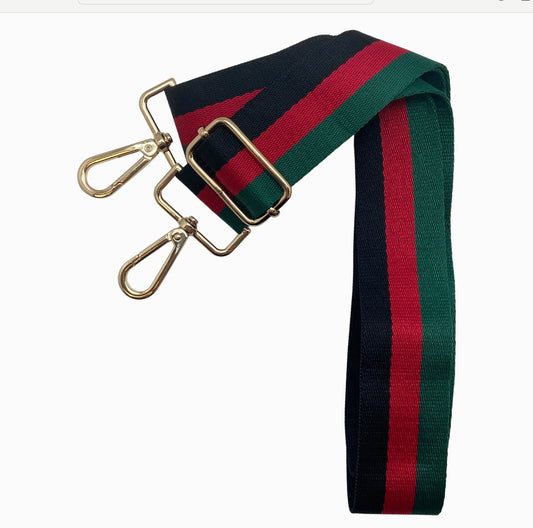 Skinny Striped Red, Green and Black Guitar Strap