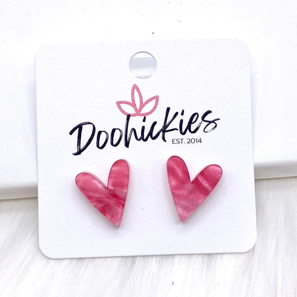 16mm Acrylic Valentine Heart Studs - Pink Swirl