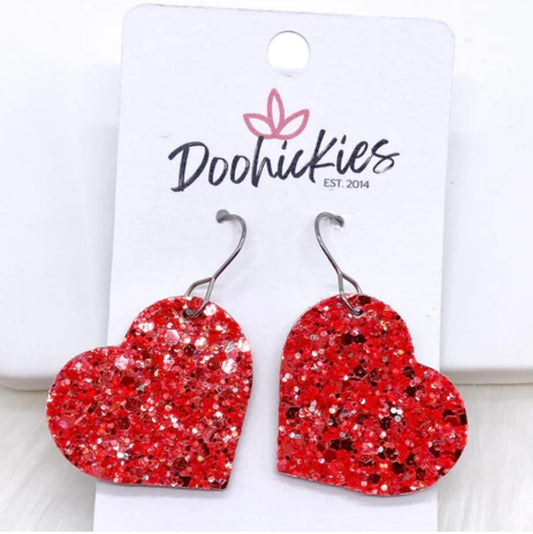 1.25" Valentine Glitter Cork Hearts - Red