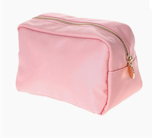 Round Zippered Nylon Cosmetic Pouch Bag - Blush