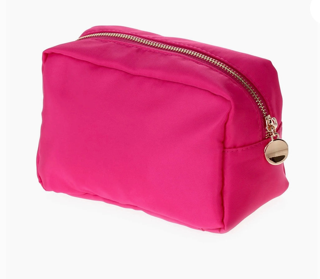 Round Zippered Nylon Cosmetic Pouch Bag - Fuchsia