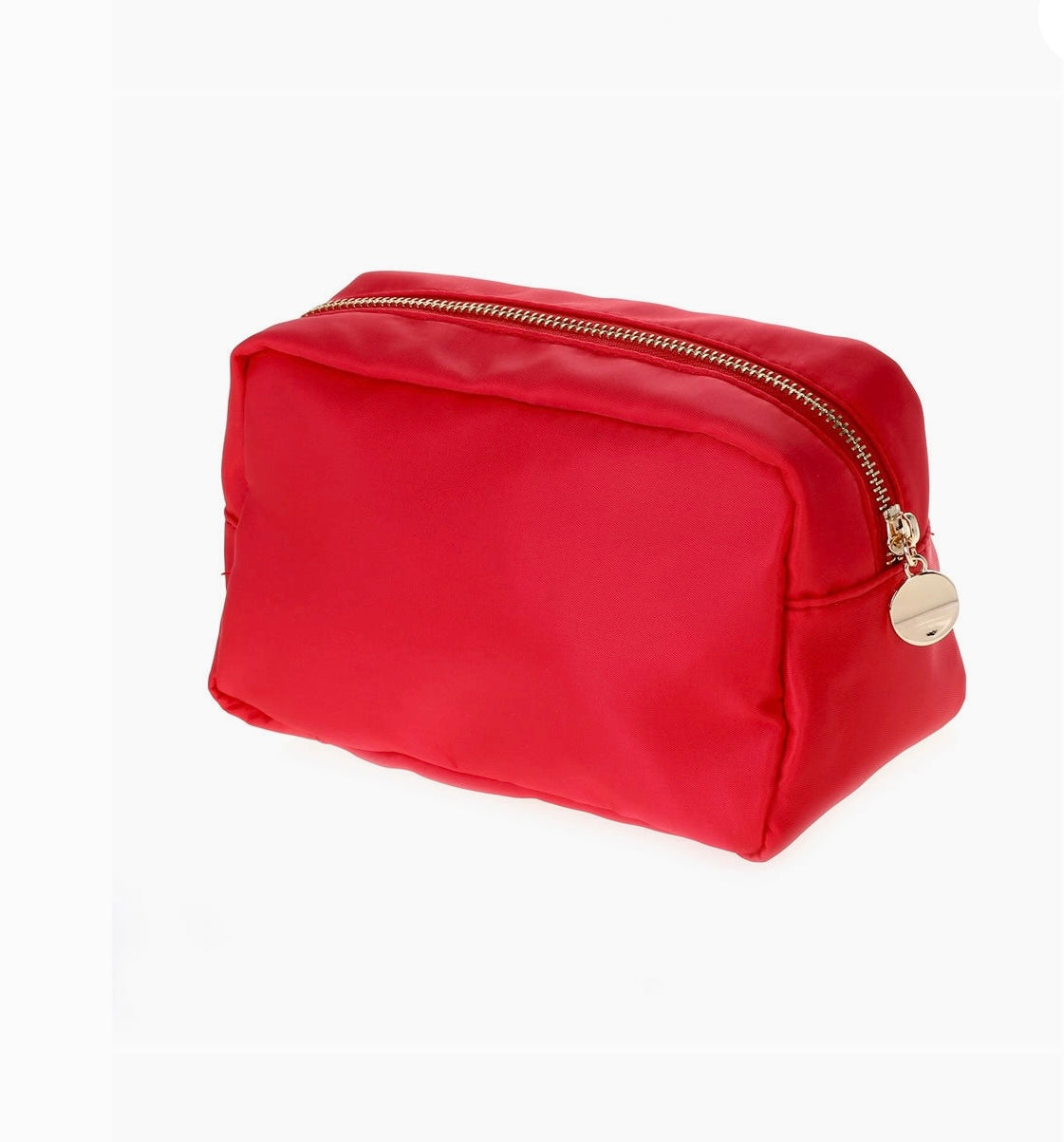 Round Zippered Nylon Cosmetic Pouch Bag - Red