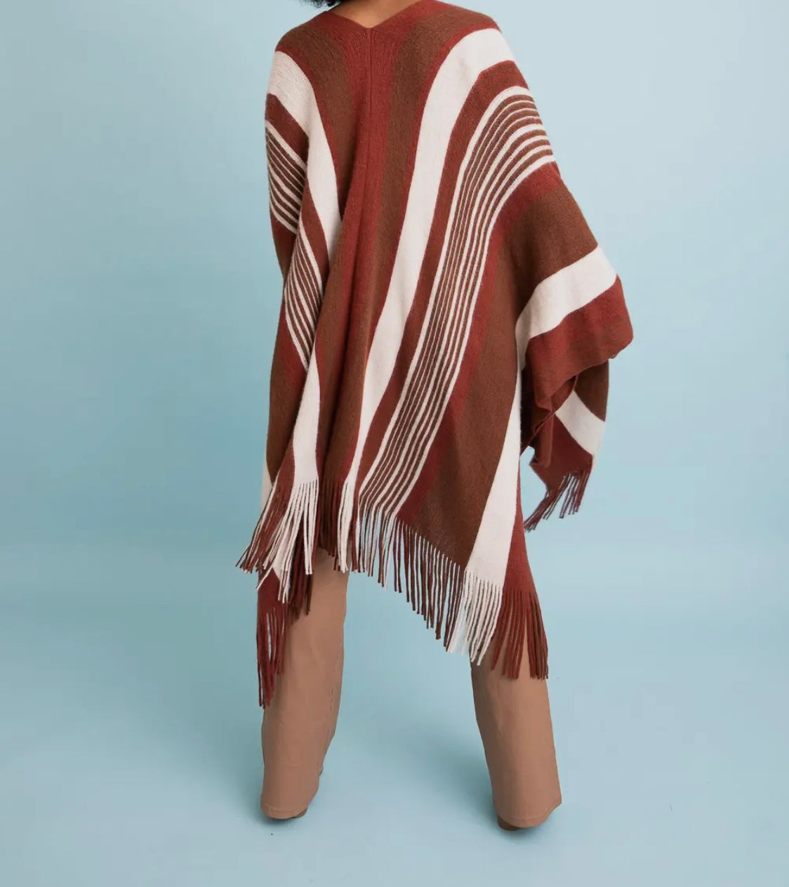 Striped Frayed Edge Ruana - Bohemian Style