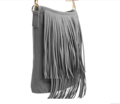 Western Style Fringe Bucket Bag - Strap Sold Separately - Tan