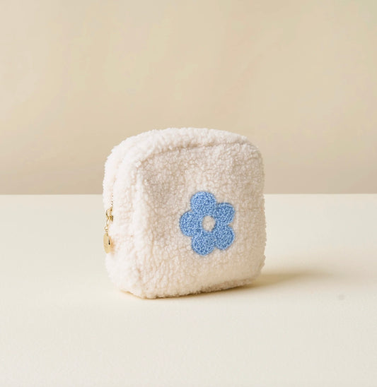 Square Flower Teddy Pouch - Blue