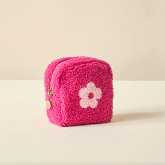 Square Flower Teddy Pouch - Pink