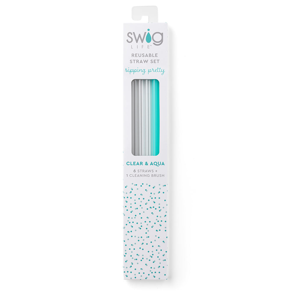 Swig Clear + Aqua Resuable Straw Set