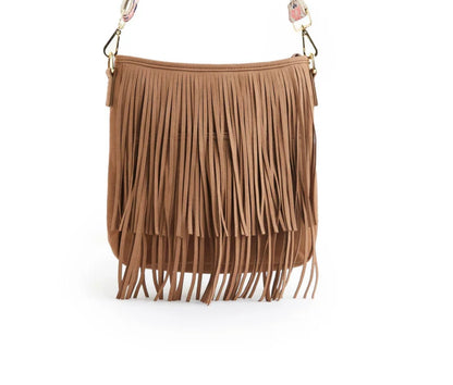 Western Style Fringe Bucket Bag - Strap Sold Separately - Tan