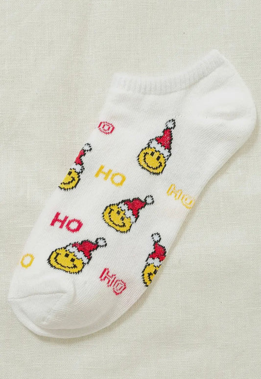 Smiley Santa Christmas Socks - White